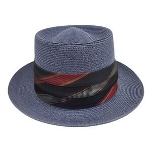 Vtg Meyer The Hatter Mens Hat Straw Fedora Derby Vacation Tropics 7-1/8 NOS Blue